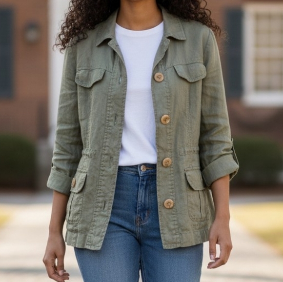 JM Collection Jackets & Blazers - ECU JM Collection Women 6P 100% Linen Cozy Lightweight Summer Jacket 3/4 Sleeve